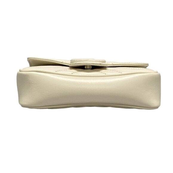 Auth GUCCI GG Marmont Quilted Leather Super Mini Bag 476433 Cream Lambskin - Picture 6 of 16